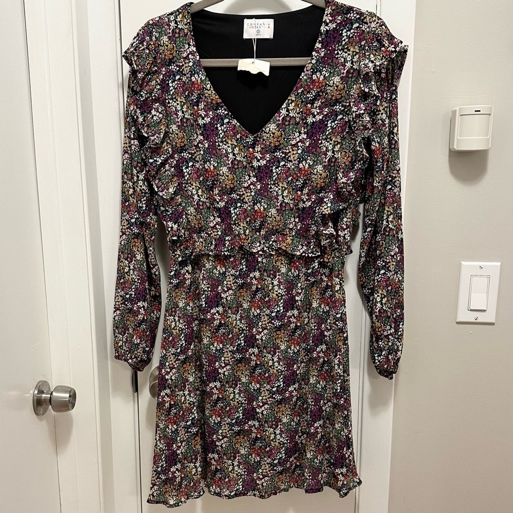Compania Fantastica Multicolor Small Floral Print Casual Long Slv Dress S Spain